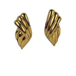 Monet Vintage Gold Tone Grooved Pierced Earrings Textured Ridged Post Classic